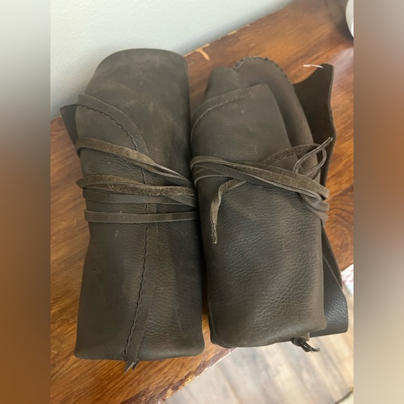 Handmade Brown Wrap Leather Elf Boots Minimalist Moccasin Knee High Boots 8.5 - Picture 11 of 13